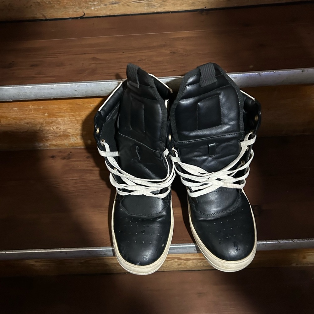 Rick Owens Black and White High-Top Sneakers